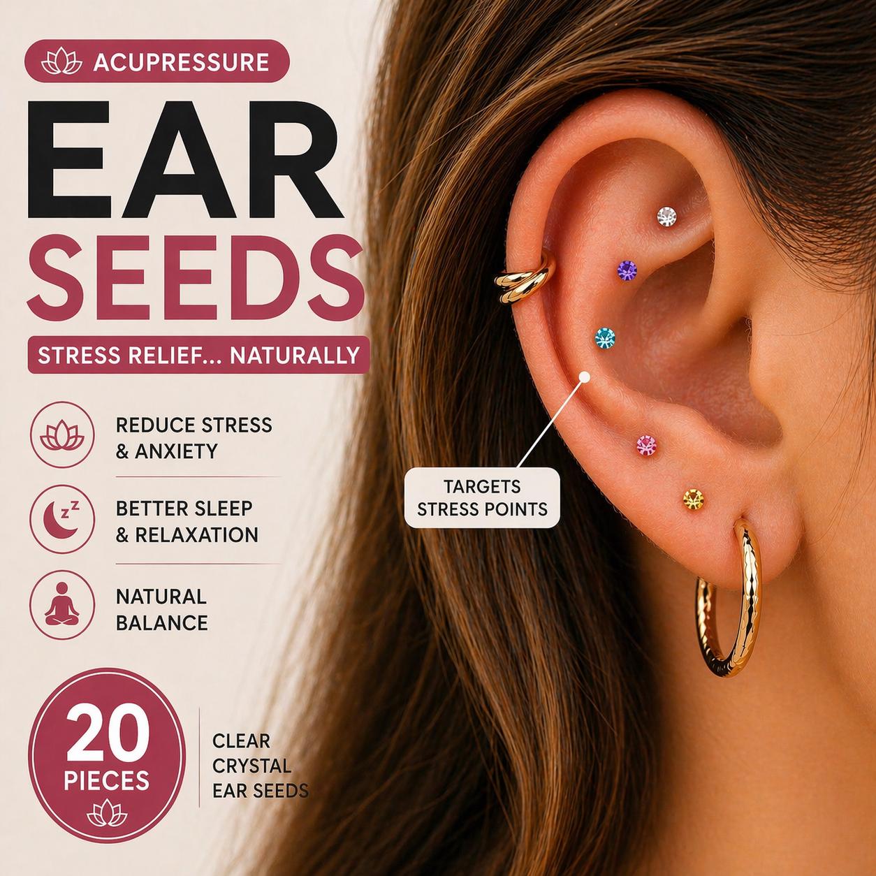 Swarovski Crystal Ear Seeds – Rainbow / Acupressure Stress Relief ...